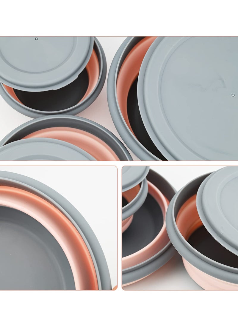 Excefore - 3 Pcs Collapsible Washing Up Bowl, Portable Camping Bowl with Lid Food Storage Outdoor Tableware Folding Lunch Box Portable Salad Bowl for Outdoor Travel Camping Hiking Caravan - Pink - Image 1
