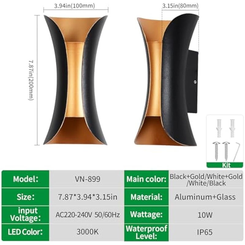 V.nice Modern Outdoor Wall Light, Waterproof Up and Down Wall Sconce, Black Aluminum Exterior Light for Porch, Patio, Front Door, Balcony, Garage(Black) - Image 5