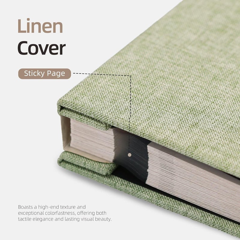 Vienrose ألبوم صور فينروز ذاتي اللصق مقاس 4×6 5×7 3×5 8.5×11 بوصة، ألبوم سكرابوك DIY مع قلم م��دني (33×32 سم 60 صفحة، أخضر عشبي) - Image 5