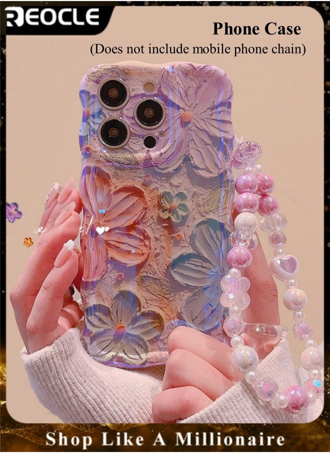 REOCLE Phone Case for iPhone 14 Pro Max Colorful Retro Oil Painting Printed Flower Laser Beam Glossy Pattern Cute Curly Waves Border Exquisite Phone Cover Stylish Durable Protective Case for Girls  - Image 1