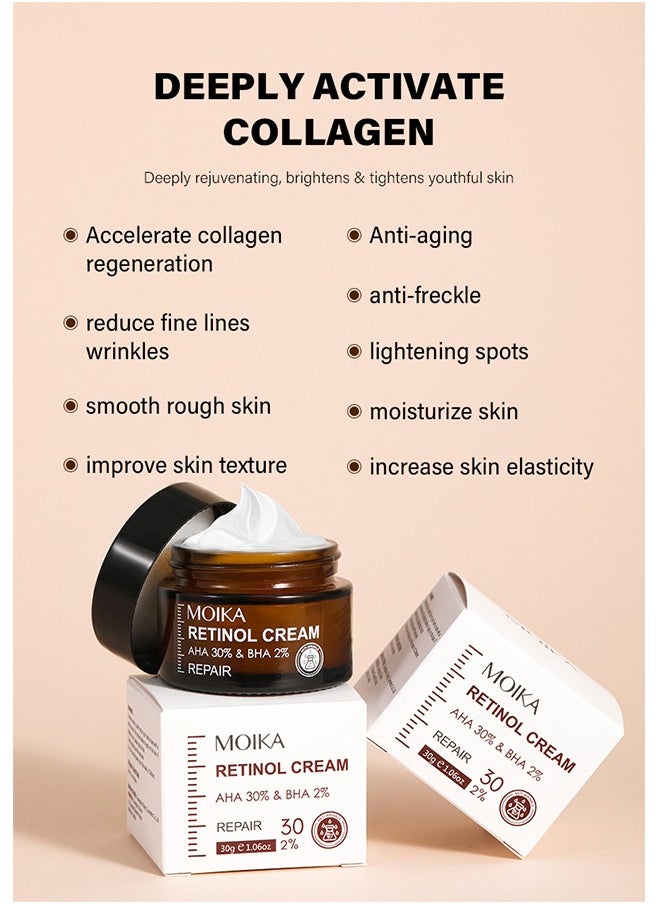 MOIKA - Retinol Cream, Ant-Aging Wrinkle Firming Cream, AHA 30% & BHA 2% Repair Skin,Retinol Firming & Wrinkle removal and Revitalizing Cream 30g - Image 1