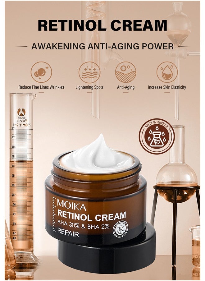 MOIKA - Retinol Cream, Ant-Aging Wrinkle Firming Cream, AHA 30% & BHA 2% Repair Skin,Retinol Firming & Wrinkle removal and Revitalizing Cream 30g - Image 1