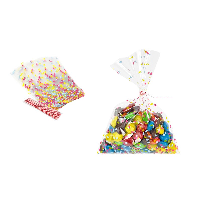 EKAPACKAGING Twist Ties Clear Gift Bag Bulk Chrstmas Treat Bag Party Favor Snack Food Packaging Kids Goodie Cellophane Wrapping (4 * 6 Inches, 50 Sprinkle Print) - Image 1