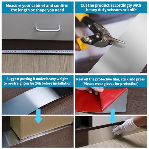 Sanbege 2 Pcs Stainless Steel Toe Kick Cover, 4" x 102" Baseboard Plate, Self Adhesive Kickplate for Bottom of Door, Kitchen Island, Cabinet, Cupboard (Brushed Nickel) - Image 3