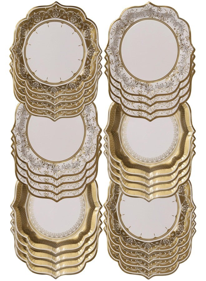 Talking Tables 24 x Gold Disposable Paper Party Plates in 3 Styles, Strong and Sturdy Elegant Scalloped Design Recyclable Dishes for Christmas, Birthday Weddings, Anniversary 9inch - Image 1