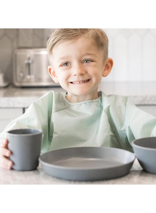 Tiny Twinkle Mess Proof Baby Bibs, 2pk Waterproof Smock Baby Bibs for Eating, Machine Washable Long Sleeve Bibs, Baby Led Weaning, Toddler Bibs, BLW Supplies (Sage Charcoal, Small 6-24 Months) - Image 4