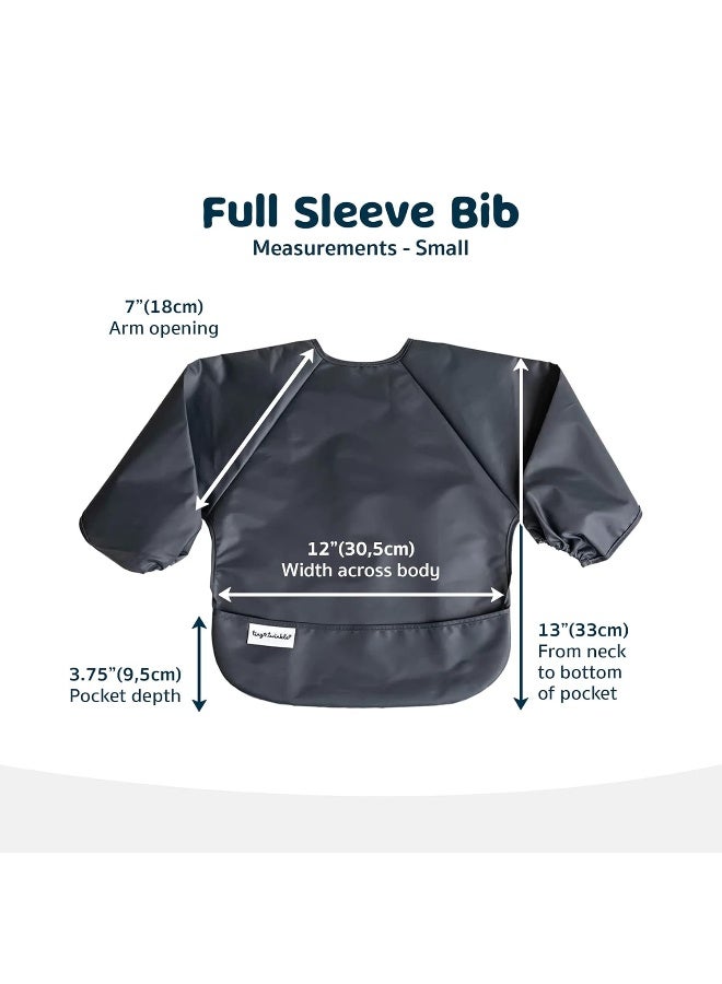 Tiny Twinkle Mess Proof Baby Bibs, 2pk Waterproof Smock Baby Bibs for Eating, Machine Washable Long Sleeve Bibs, Baby Led Weaning, Toddler Bibs, BLW Supplies (Sage Charcoal, Small 6-24 Months) - Image 2