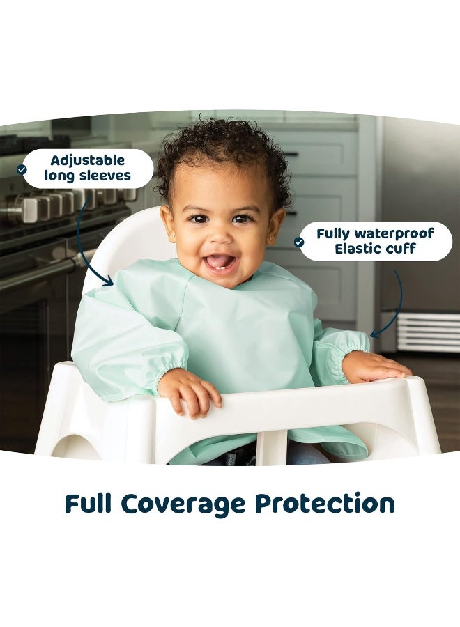 Tiny Twinkle Mess Proof Baby Bibs, 2pk Waterproof Smock Baby Bibs for Eating, Machine Washable Long Sleeve Bibs, Baby Led Weaning, Toddler Bibs, BLW Supplies (Sage Charcoal, Small 6-24 Months) - Image 3