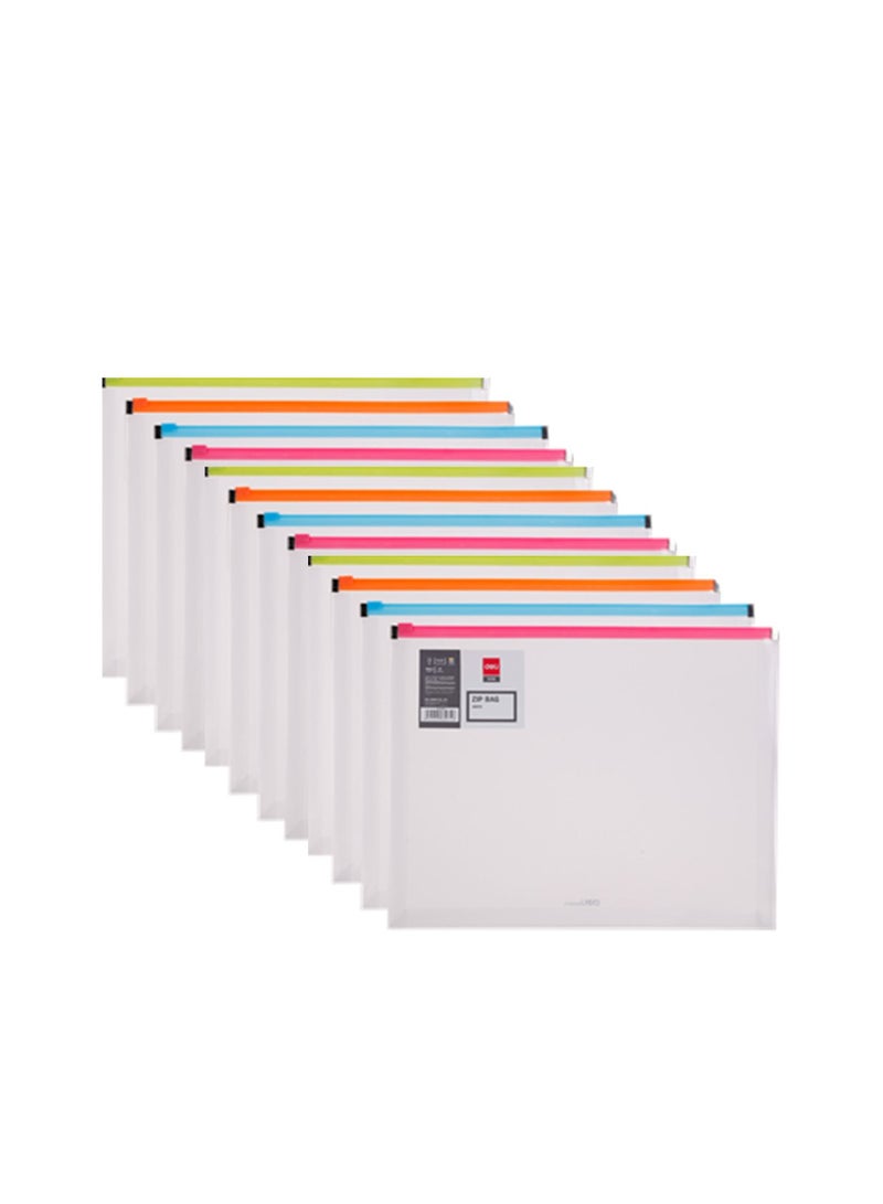 Deli 12-Piece Zipper Bag A4 Size Multicolour - Image 1