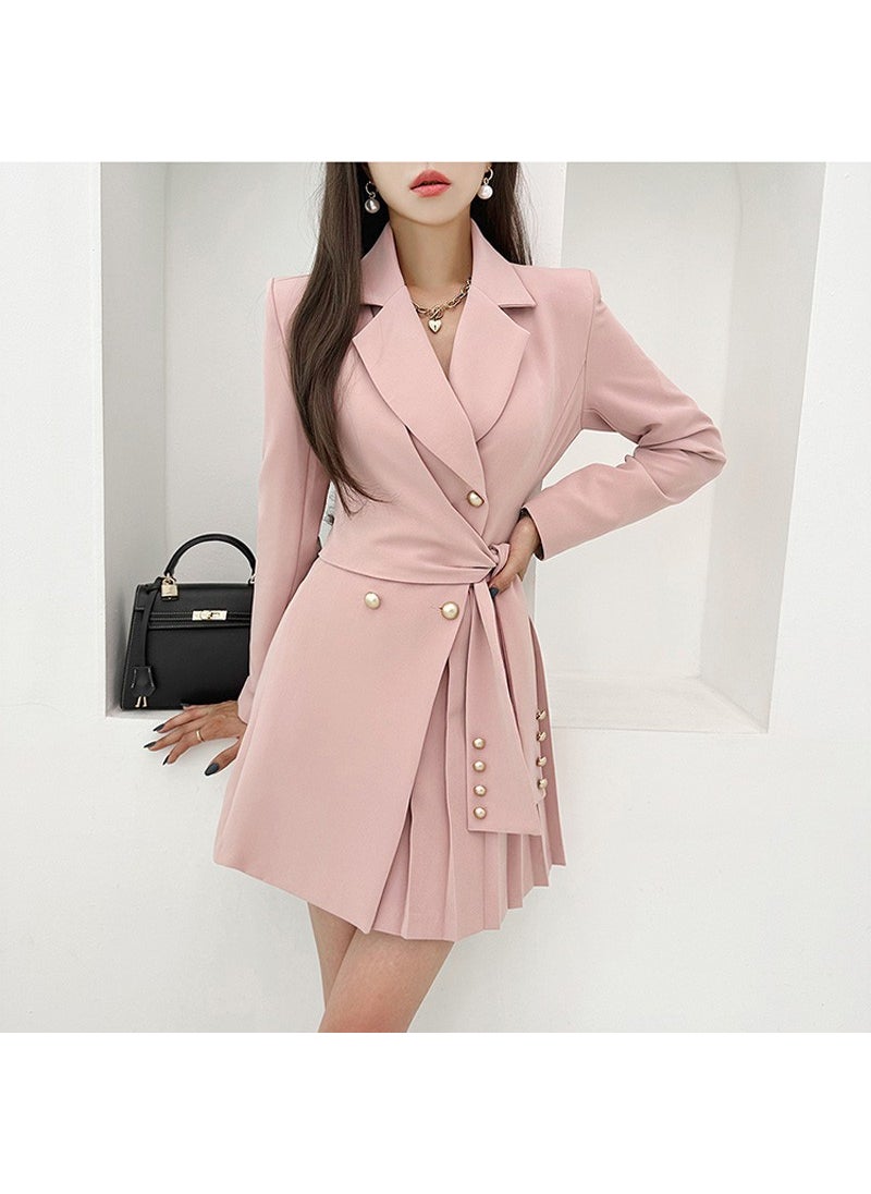 Generic Chic Blazer Dress Elegant Pleated Autumn Fashion Light pink  - Image 1