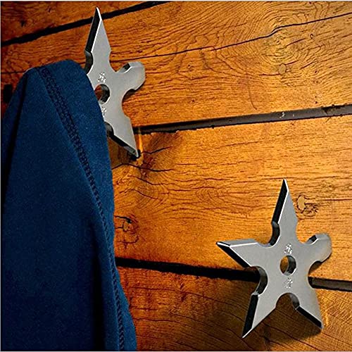 PRATIQUE Ninja Coat Hooks 2 Pack, Darts Star Wall Mounted Hooks, Stainless Steel Clothes Hats Hanger Holder (Steel Ninja) - Image 1