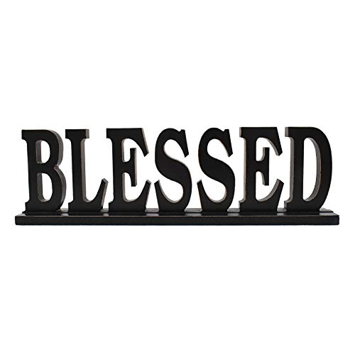 YK Decor Wood Blessed Sign Indoor Home Decor Cutout Block Letter Farmhouse Table Centerpieces Wooden for Living Room Office Shelf Mantel Decor - Image 1