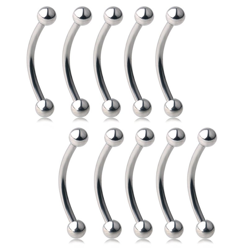 Ruifan Lot of 10 Eyebrow Piercing Jewelry Curved Barbell with Ball Kit Eyebrow Tragus Lip Ring 16g 16 gauge 12mm - Image 1