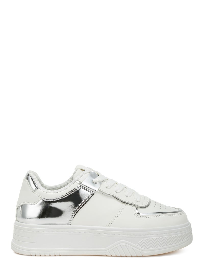 London Rag Metallic Paneling Platform Sneakers White Silver  - Image 1