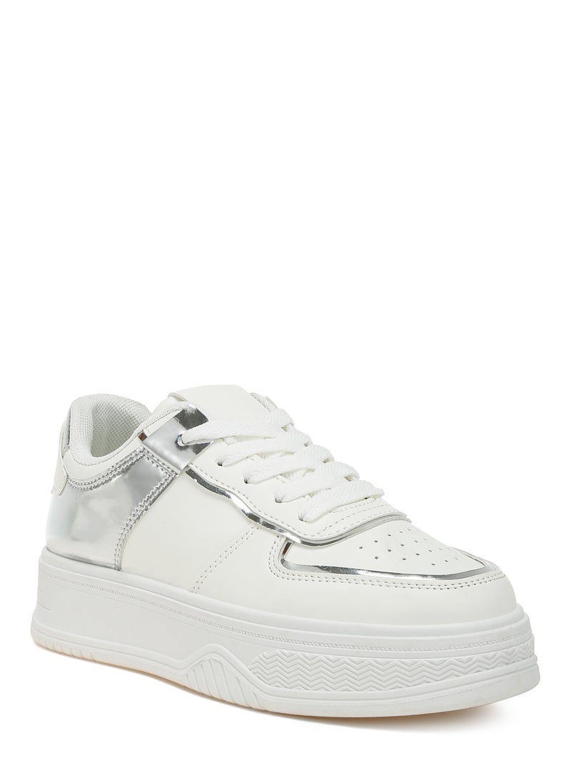 London Rag Metallic Paneling Platform Sneakers White Silver  - Image 2