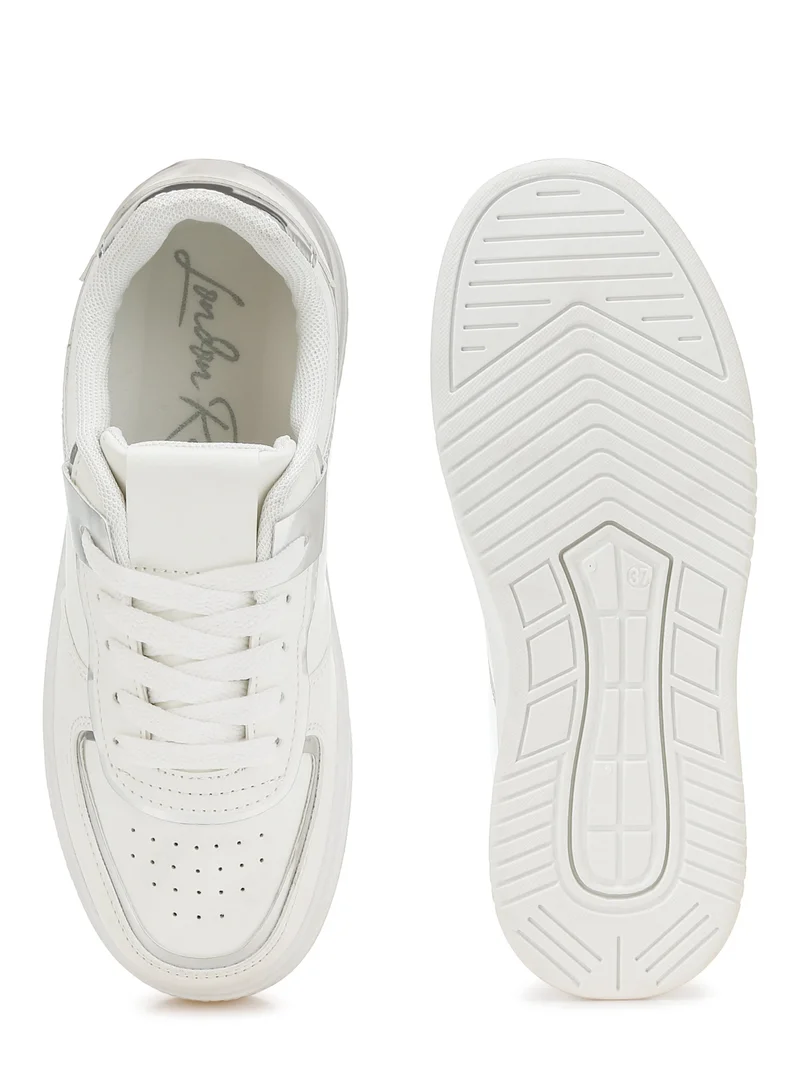 London Rag Metallic Paneling Platform Sneakers White Silver