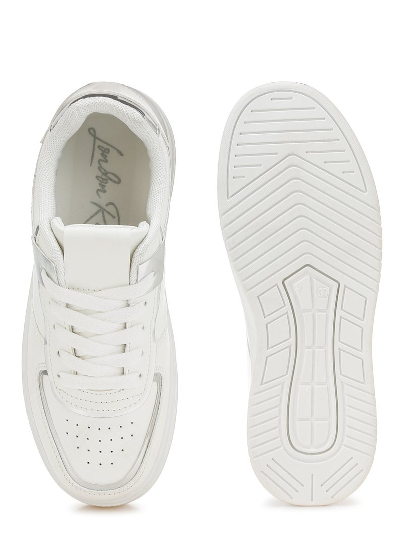 London Rag Metallic Paneling Platform Sneakers White Silver  - Image 4