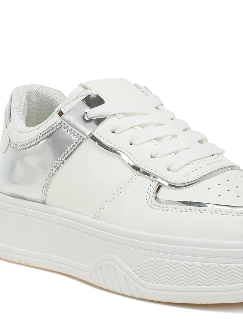 London Rag Metallic Paneling Platform Sneakers White Silver