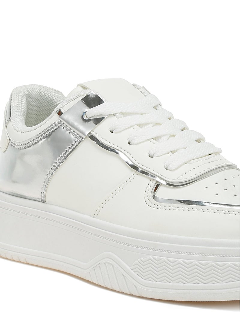 London Rag Metallic Paneling Platform Sneakers White Silver  - Image 5
