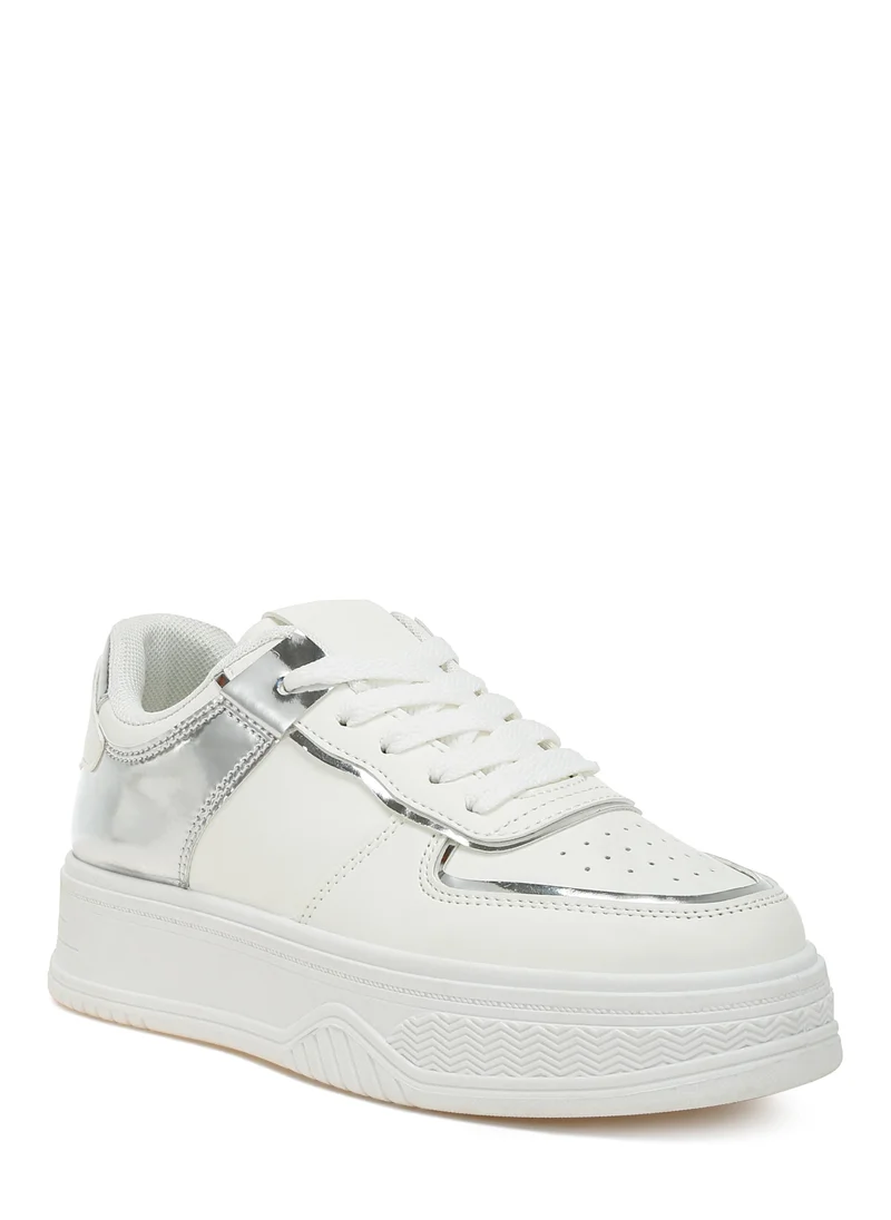 London Rag Metallic Paneling Platform Sneakers White Silver