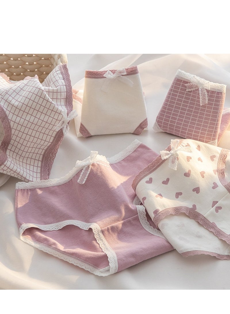 مجموعة من 5 ملابس داخلية قطنية أنيقة بخصر متوسط، ملابس داخلية مريحة وجيدة التهوية للفتيات - Image 1