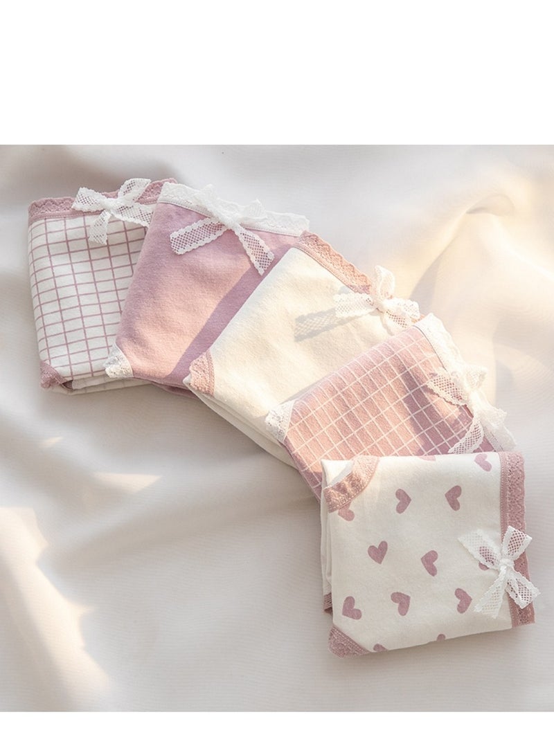 مجموعة من 5 ملابس داخلية قطنية أنيقة بخصر متوسط، ملابس داخلية مريحة وجيدة التهوية للفتيات - Image 2