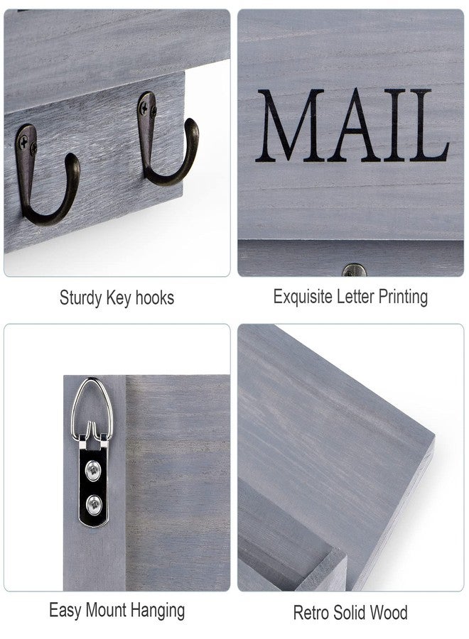 DLQuarts Mail Organizer with Key Holder for Wall Decorative Mail Sorter Wall Mounted, Wooden Mail Holder with 3 Hooks, Gray - Image 4