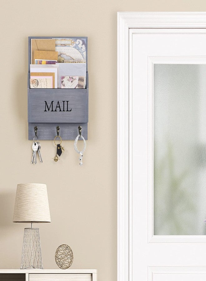 DLQuarts Mail Organizer with Key Holder for Wall Decorative Mail Sorter Wall Mounted, Wooden Mail Holder with 3 Hooks, Gray - Image 2