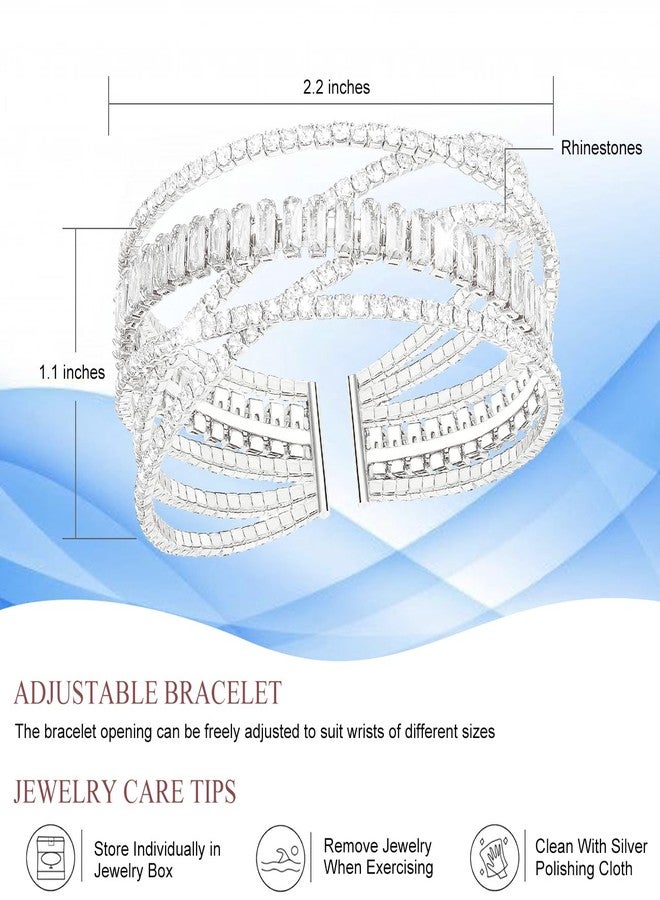 Suyi Rhinestone Cuff Bracelet Multilayer Crystal Bracelet Bride Bracelets for Women Silver 1 - Image 4