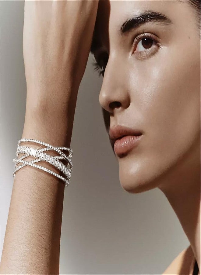 Suyi Rhinestone Cuff Bracelet Multilayer Crystal Bracelet Bride Bracelets for Women Silver 1 - Image 2