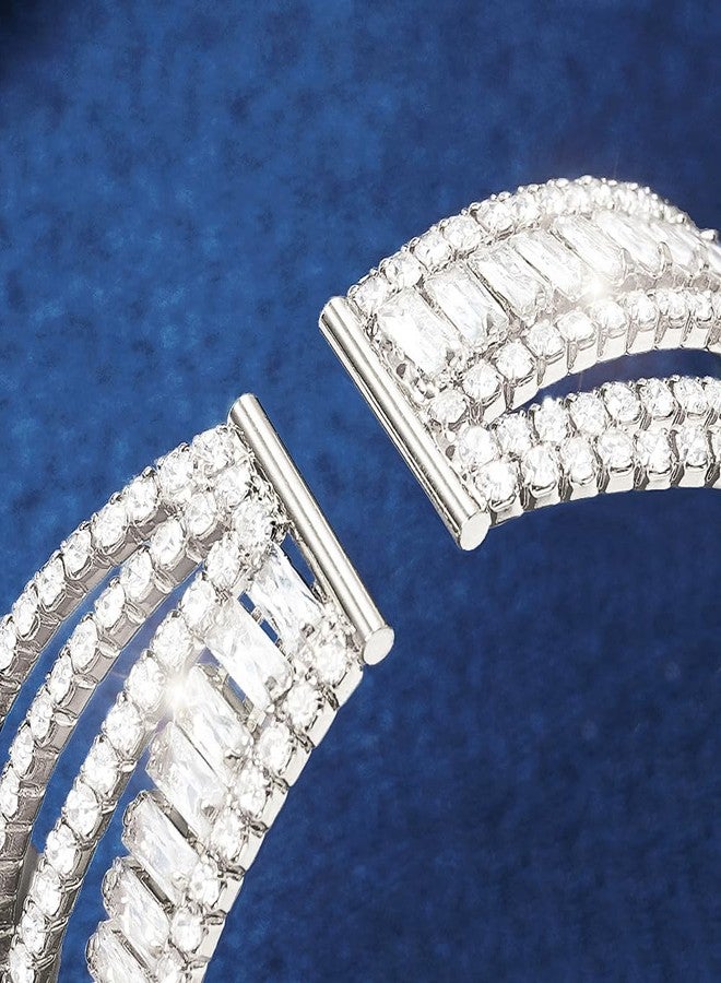 Suyi Rhinestone Cuff Bracelet Multilayer Crystal Bracelet Bride Bracelets for Women Silver 1 - Image 5