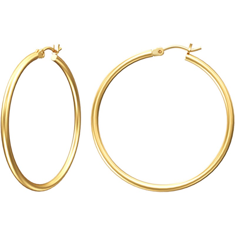 Gacimy 14K Gold Plated Hoop Earrings for Women, 14K Gold Plated Hoops with 925 Sterling Silvertone Post, Yellow Color 30mm Medium Earrings for Women - Image 1