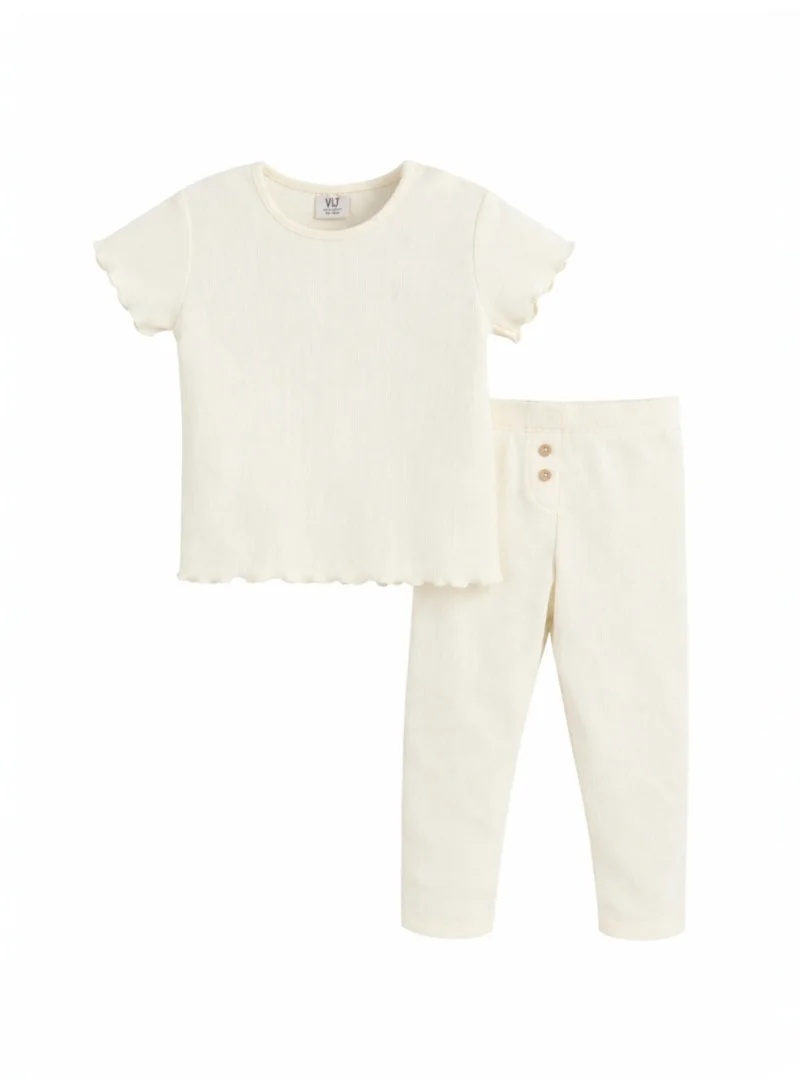 Victor And Jane  Infant Girls 2-Pack Rib T-Shirts & 2-Pack Rib Leggings Set (Daisy Floral & Cream Stripe) for Women | Best Price UAE