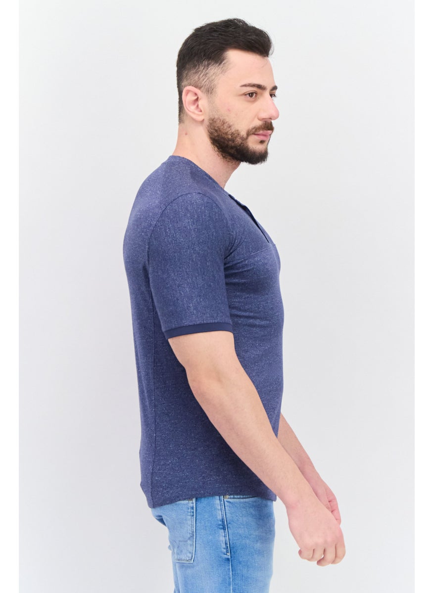 Kenneth Cole Men Crew Neck Short Sleeve Heather Shirt, Navy  - Image 4