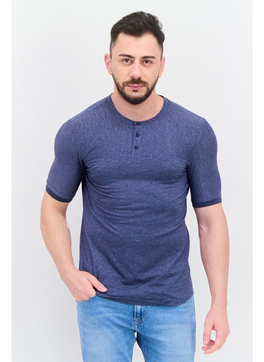 Kenneth Cole Men Crew Neck Short Sleeve Heather Shirt, Navy  - Image 1