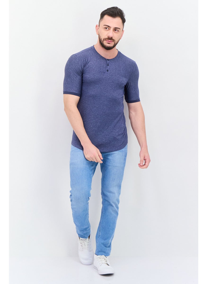 Kenneth Cole Men Crew Neck Short Sleeve Heather Shirt, Navy  - Image 3
