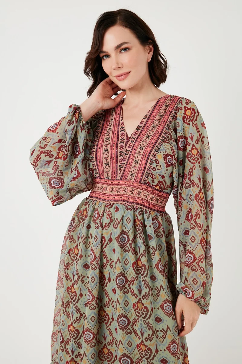Lela Patterned V-Neck Dress