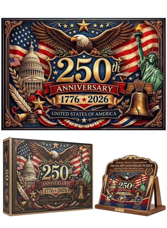rafonie USA 250th Anniversary Puzzle America 250 Jigsaw Puzzle for Adults 500 1000 Piece Wooden Patriotic USA Flag Eagle 1776-2026 Independence Day Decoration Commemorative Gift (1000 Pcs) - Image 1