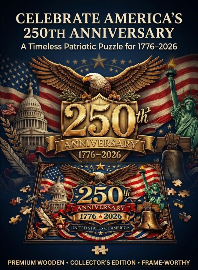rafonie USA 250th Anniversary Puzzle America 250 Jigsaw Puzzle for Adults 500 1000 Piece Wooden Patriotic USA Flag Eagle 1776-2026 Independence Day Decoration Commemorative Gift (1000 Pcs) - Image 2