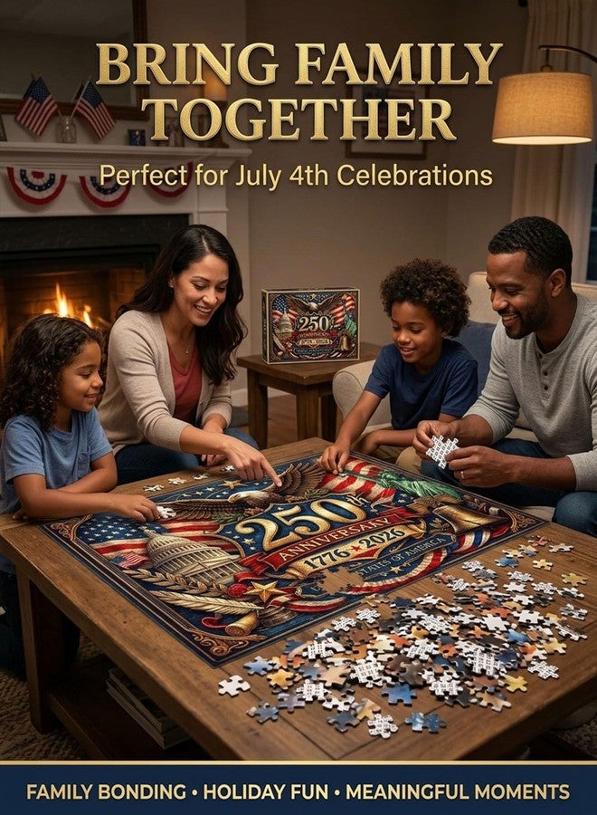rafonie USA 250th Anniversary Puzzle America 250 Jigsaw Puzzle for Adults 500 1000 Piece Wooden Patriotic USA Flag Eagle 1776-2026 Independence Day Decoration Commemorative Gift (1000 Pcs) - Image 3