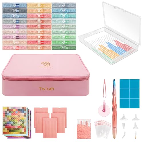 Twivah 27 Pcs Diamond Art Storage with Bag, 2-in-1 Diamond Art Trays Container with Lids, Diamond Painting Accessories with Color Stick, Diamond Art Kits for Adults & Kids Christmas, Birthday (Purple) - Image 1