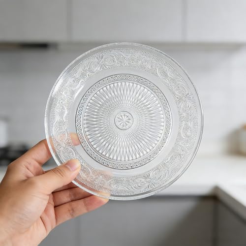 PYVYLO 12 Pack Crystal Glass Salad Plates,7 Inch Round Glass Dessert Plate,Small Dinner Snack Cake Plates for Kitchen - Image 2