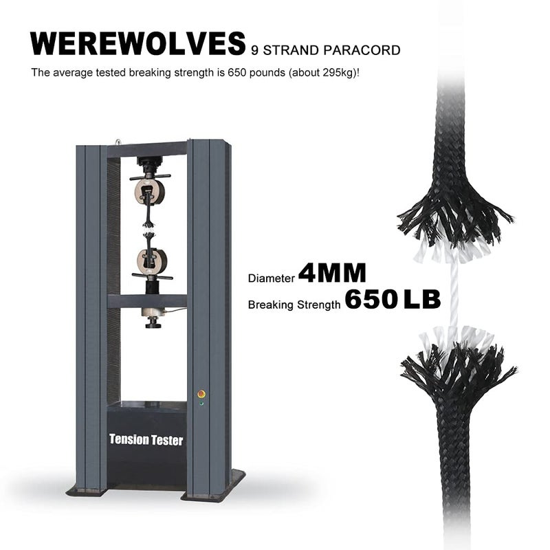 WEREWOLVES 650lb Paracord/Parachute Cord - 9 Strand Paracord Rope - 100', 200' Spools of Parachute Cord, Type III Paracord for Camping, Survival (Black, 100 Feet) - Image 4