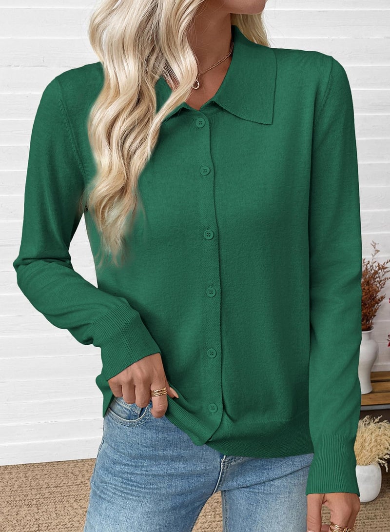 EVALESS Cardigan Sweaters for Women Lightweight Trendy Long Sleeve Lapel Collar Button Down Sweaters Fall 2025 Casual Soft Wool Blend Knit Cardigans Sweater Tops Dark Green Medium - Image 3