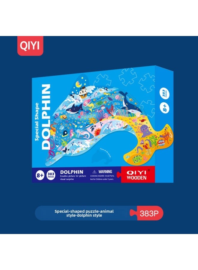 لعبة ألغاز ورقية للأطفال البالغين المبدعين للتعليم المبكر، صندوق 400 حيوان، لعبة ألغاز ورقية لرسومات الديناصورات الحيوانية - اللون: دولفين [383 قطعة أحجية الصور المقطوعة]] - Image 1