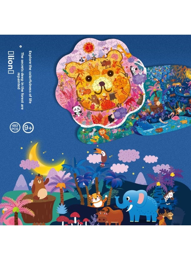 لعبة ألغاز ورقية للأطفال البالغين المبدعين للتعليم المبكر، صندوق 400 حيوان، لعبة ألغاز ورقية لرسومات الديناصورات الحيوانية - اللون: دولفين [383 قطعة أحجية الصور المقطوعة]] - Image 5