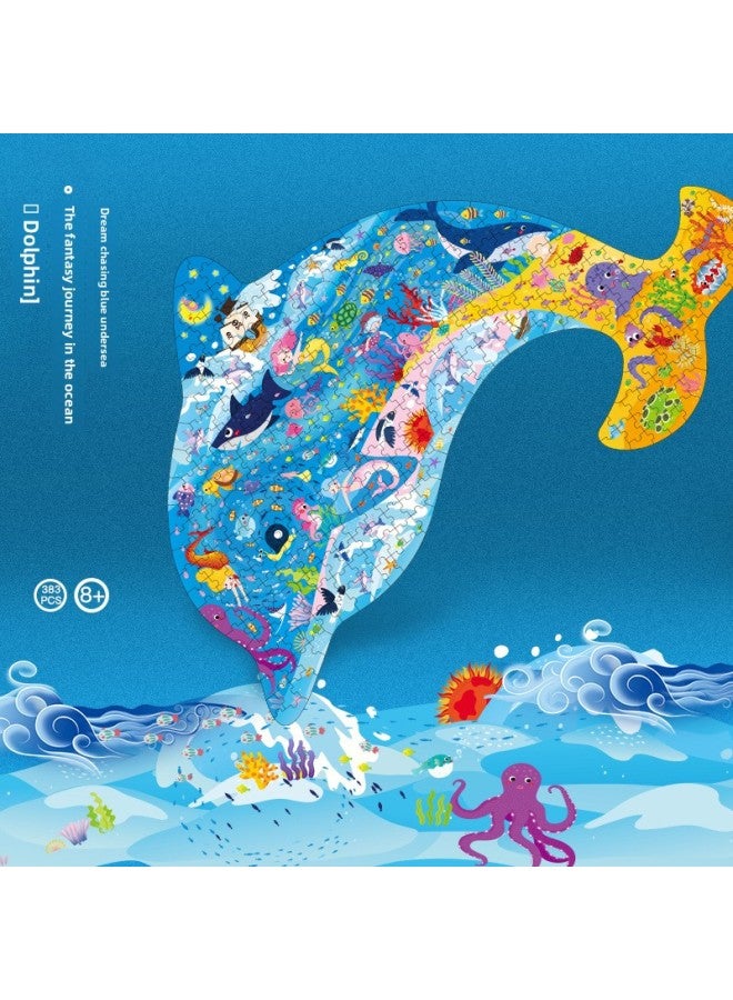 لعبة ألغاز ورقية للأطفال البالغين المبدعين للتعليم المبكر، صندوق 400 حيوان، لعبة ألغاز ورقية لرسومات الديناصورات الحيوانية - اللون: دولفين [383 قطعة أحجية الصور المقطوعة]] - Image 4