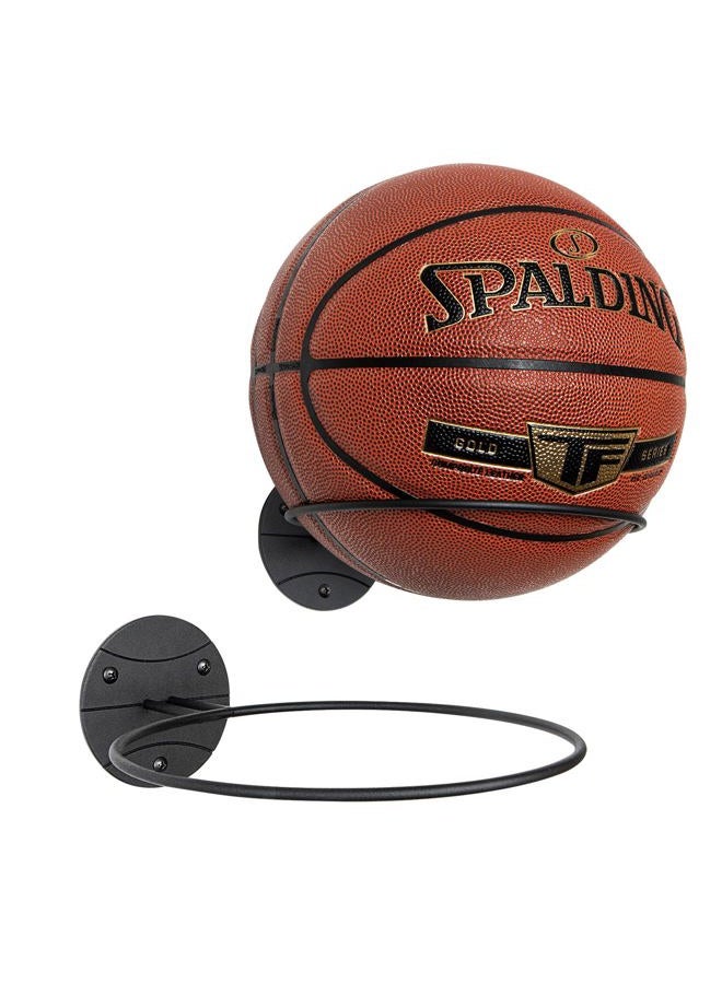 PUERSI Basketball Holder Wall Mount 2 Pack, Ball Display Stand Storage Black Metal, for Soccer Football Volleyball Teen Boy Decor - Image 1