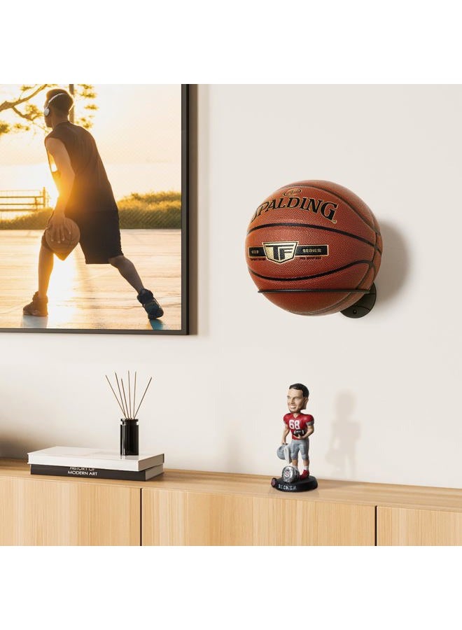 PUERSI Basketball Holder Wall Mount 2 Pack, Ball Display Stand Storage Black Metal, for Soccer Football Volleyball Teen Boy Decor - Image 2