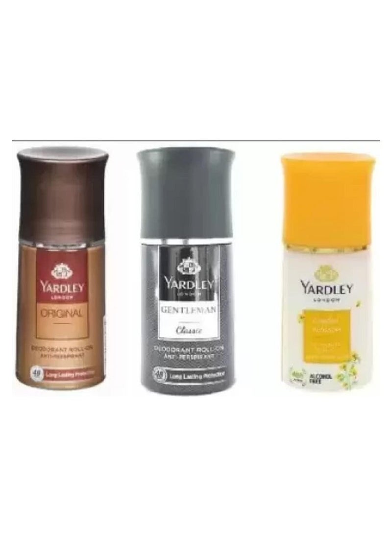 Yardley Yardley London original,Gentelman classic,English blossom Deodorant Roll-on Deodorant Roll-on - For Men and Women (150 ml, Pack of 3) 